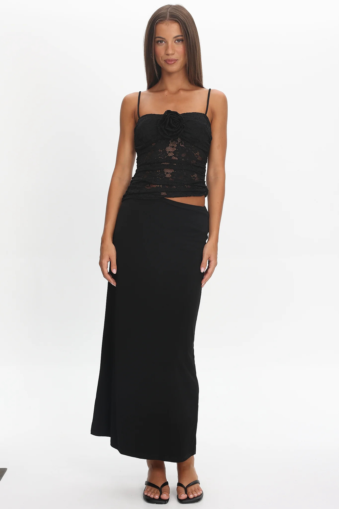 Lorely Lace Rosette Maxi Dress Black - Image 6