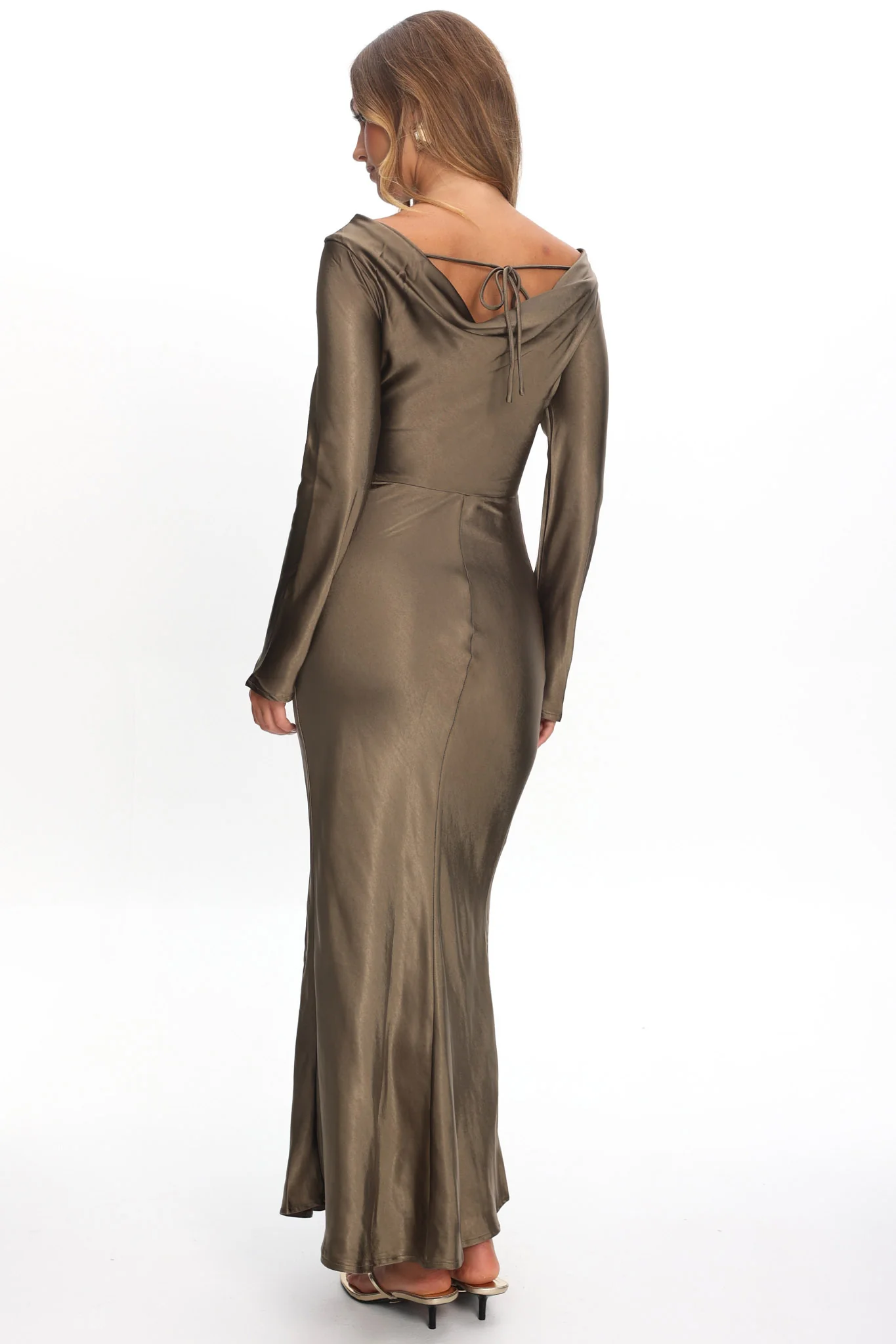 Loveland Cowl Back Midi Dress Olive - Image 3