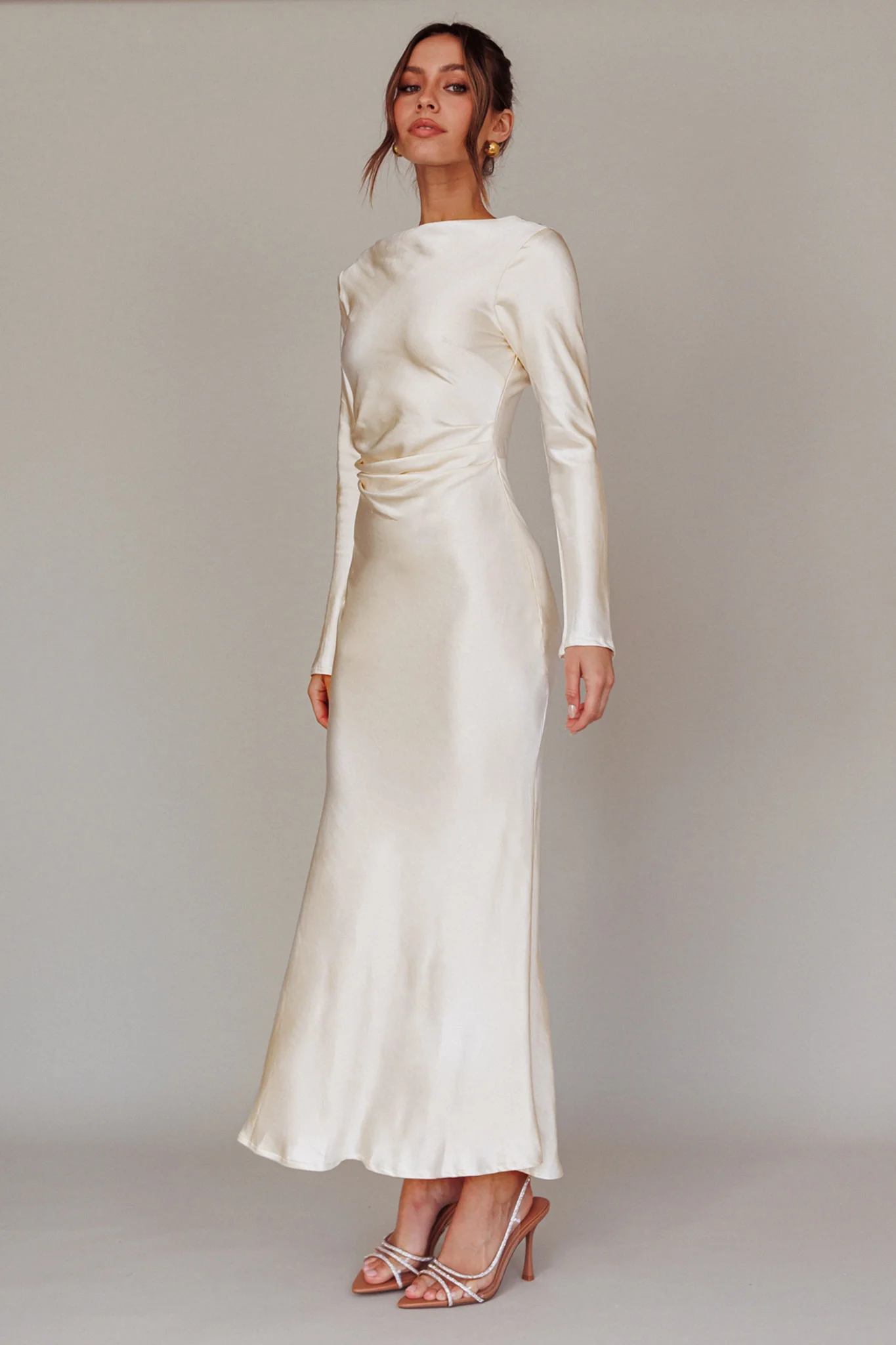 Loveland Cowl Back Midi Dress Oyster - Image 5