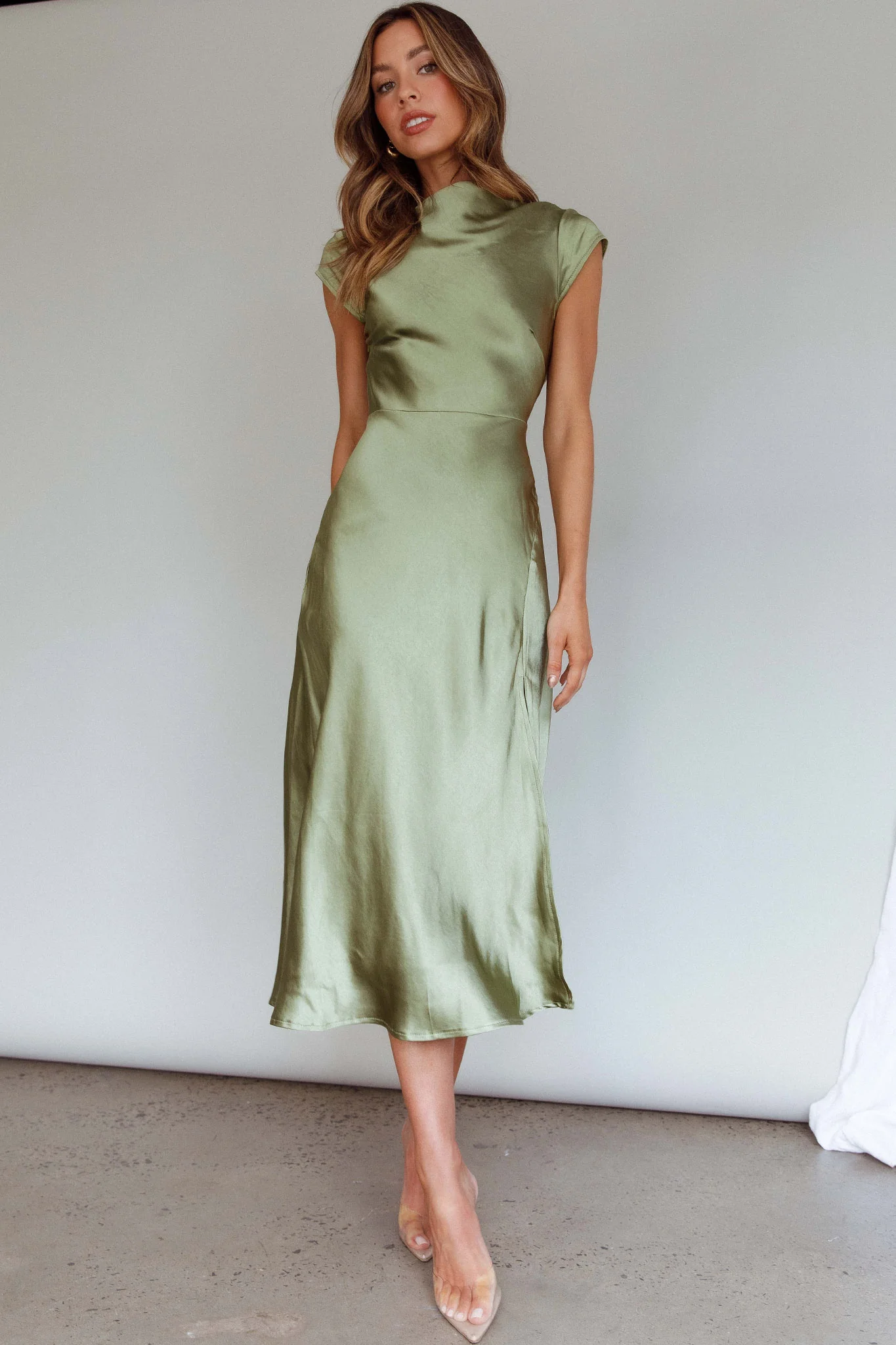 Lucinda Twist Back Midi Dress Olive - Image 6