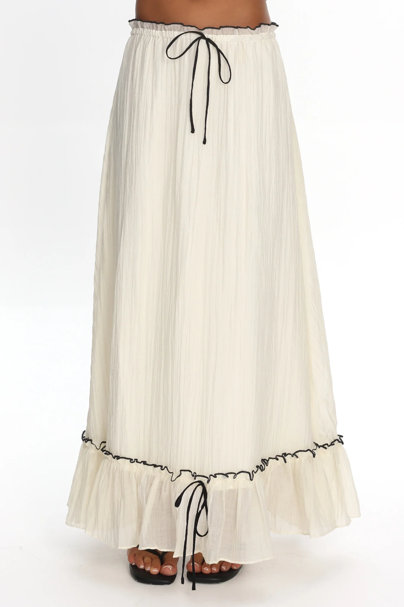 Maidens Tie Detail Overlock Maxi Skirt Cream - Image 4