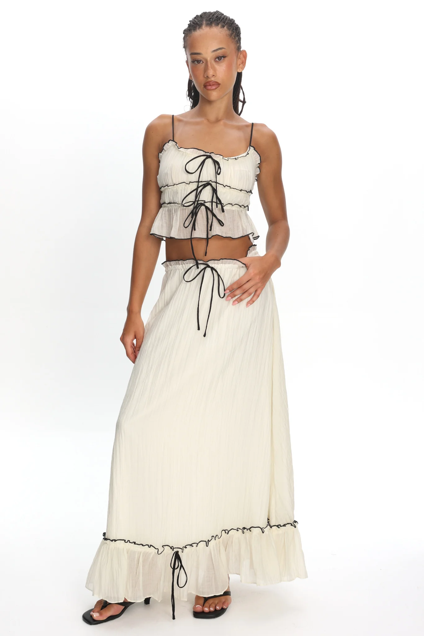 Maidens Tie Detail Overlock Maxi Skirt Cream - Image 5