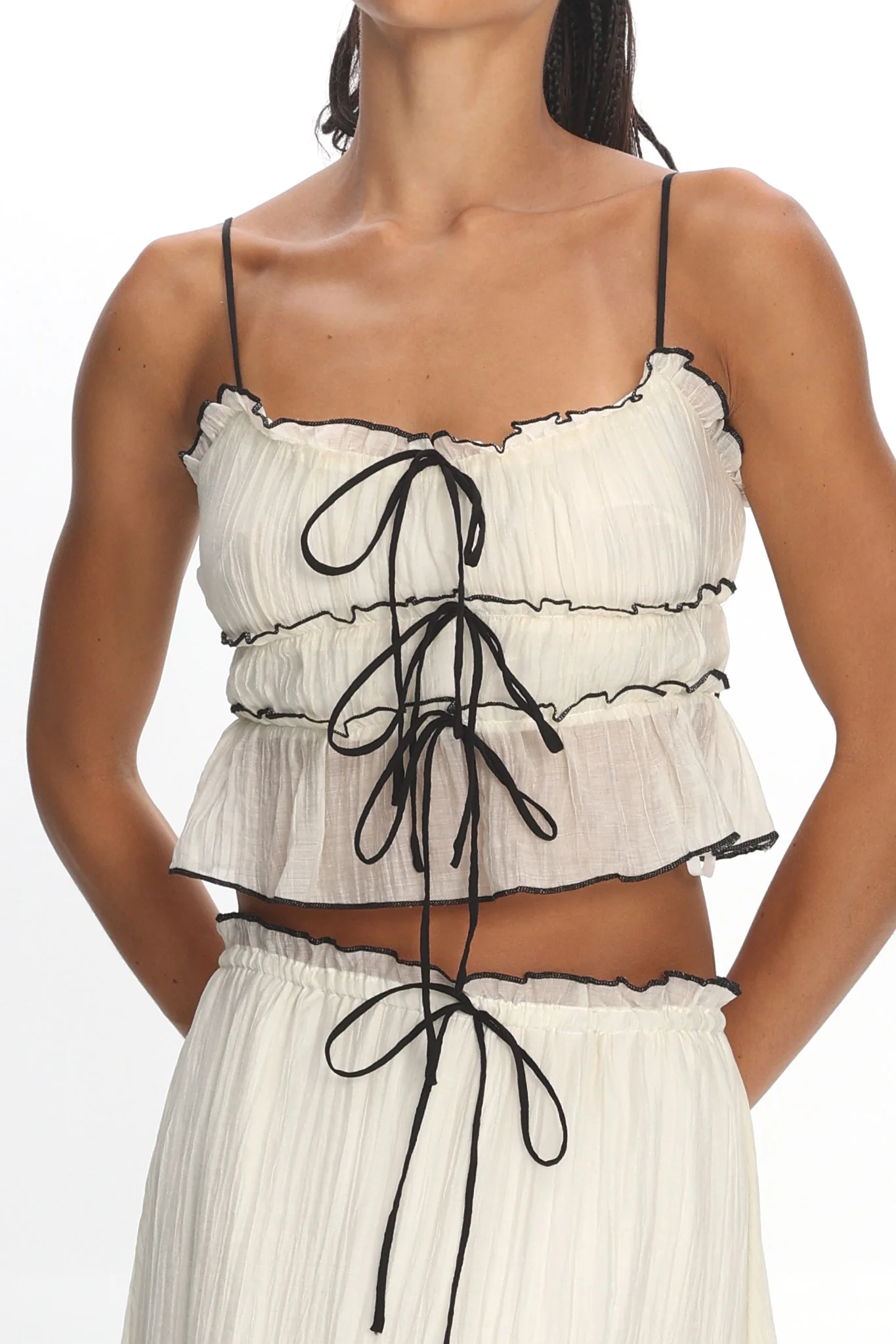 Maidens Tie Detail Overlock Top Cream - Image 4