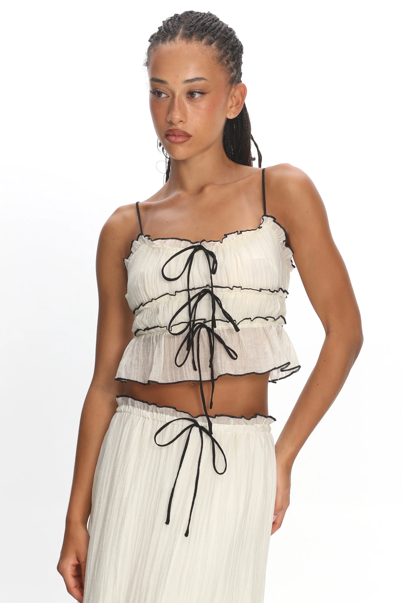 Maidens Tie Detail Overlock Top Cream - Image 5