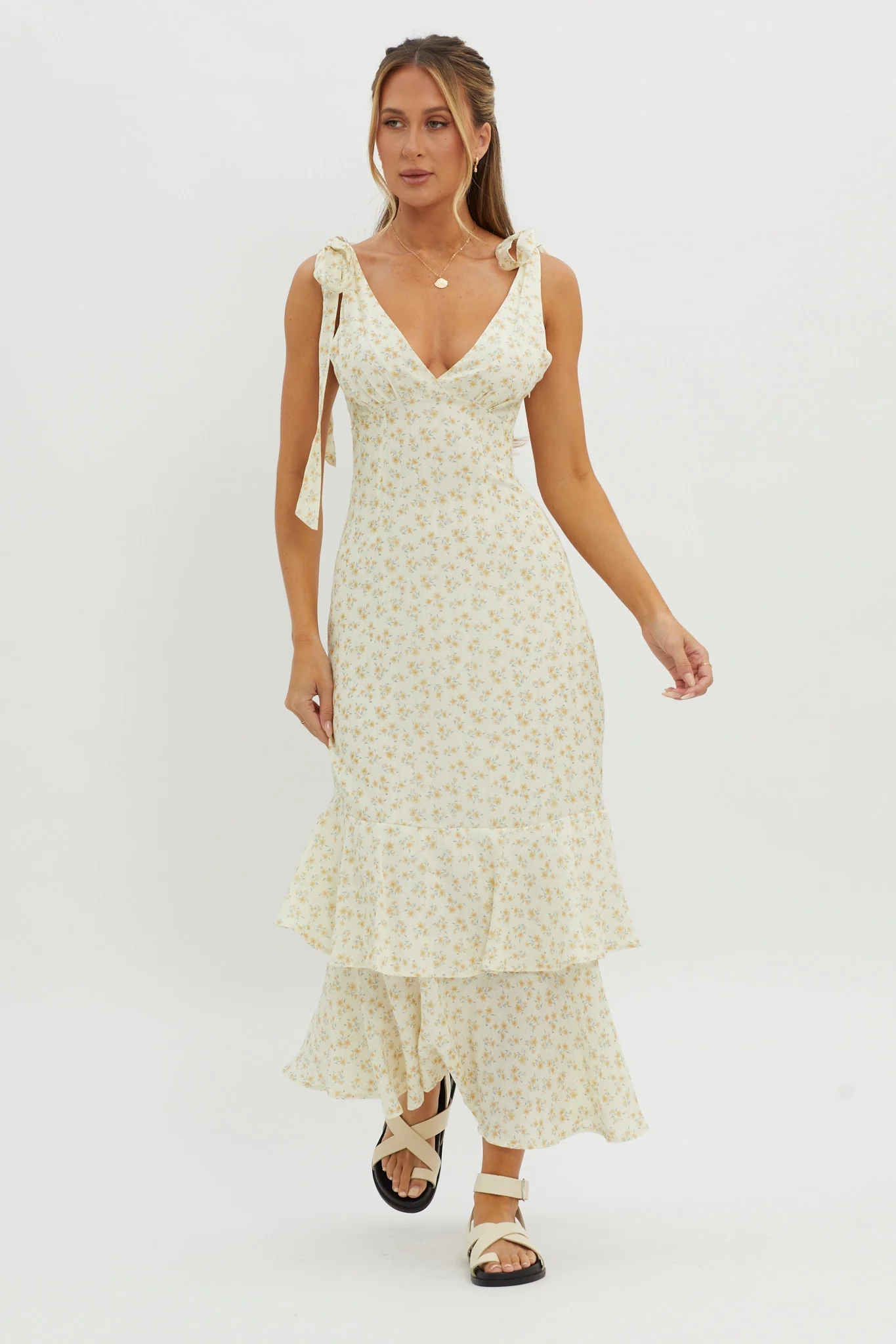 Manhattan Summer Tied Shoulder Maxi Dress Yellow - Image 10