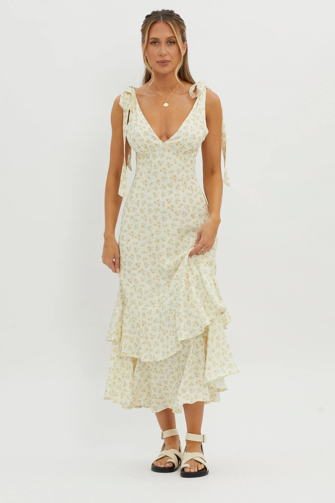 Manhattan Summer Tied Shoulder Maxi Dress Yellow - Image 6