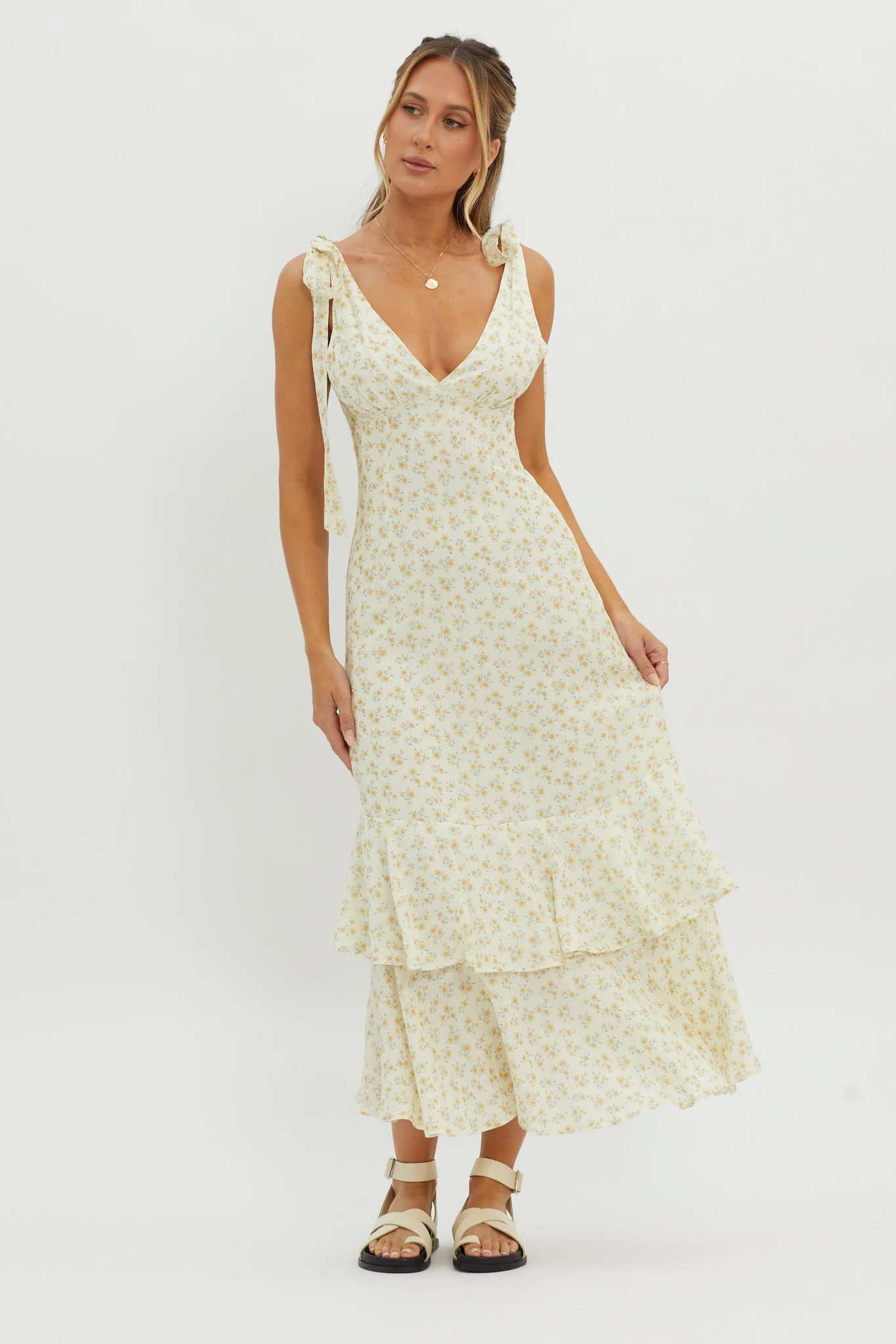 Manhattan Summer Tied Shoulder Maxi Dress Yellow - Image 8