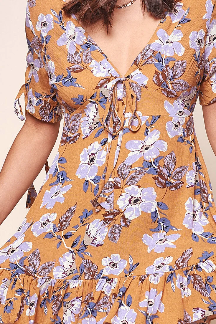 McKenna Deep V Tie Up Dress Tan - Image 7