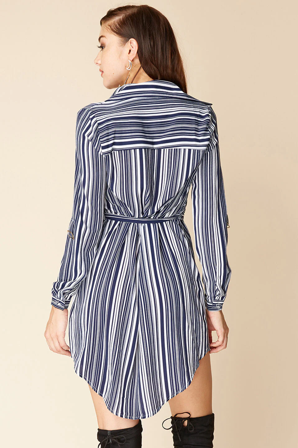 Mia Belted Shirt Dress Navy / White - Image 4