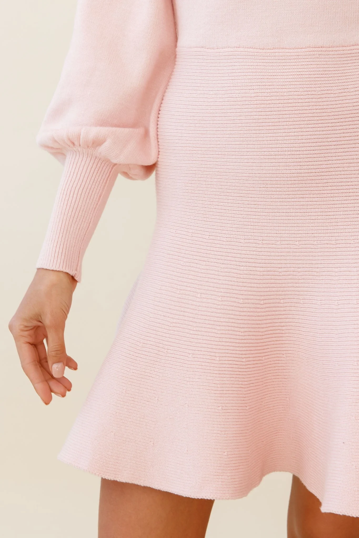 Montmarte Lantern Sleeve Fluted Hem Dress Blush - Image 4