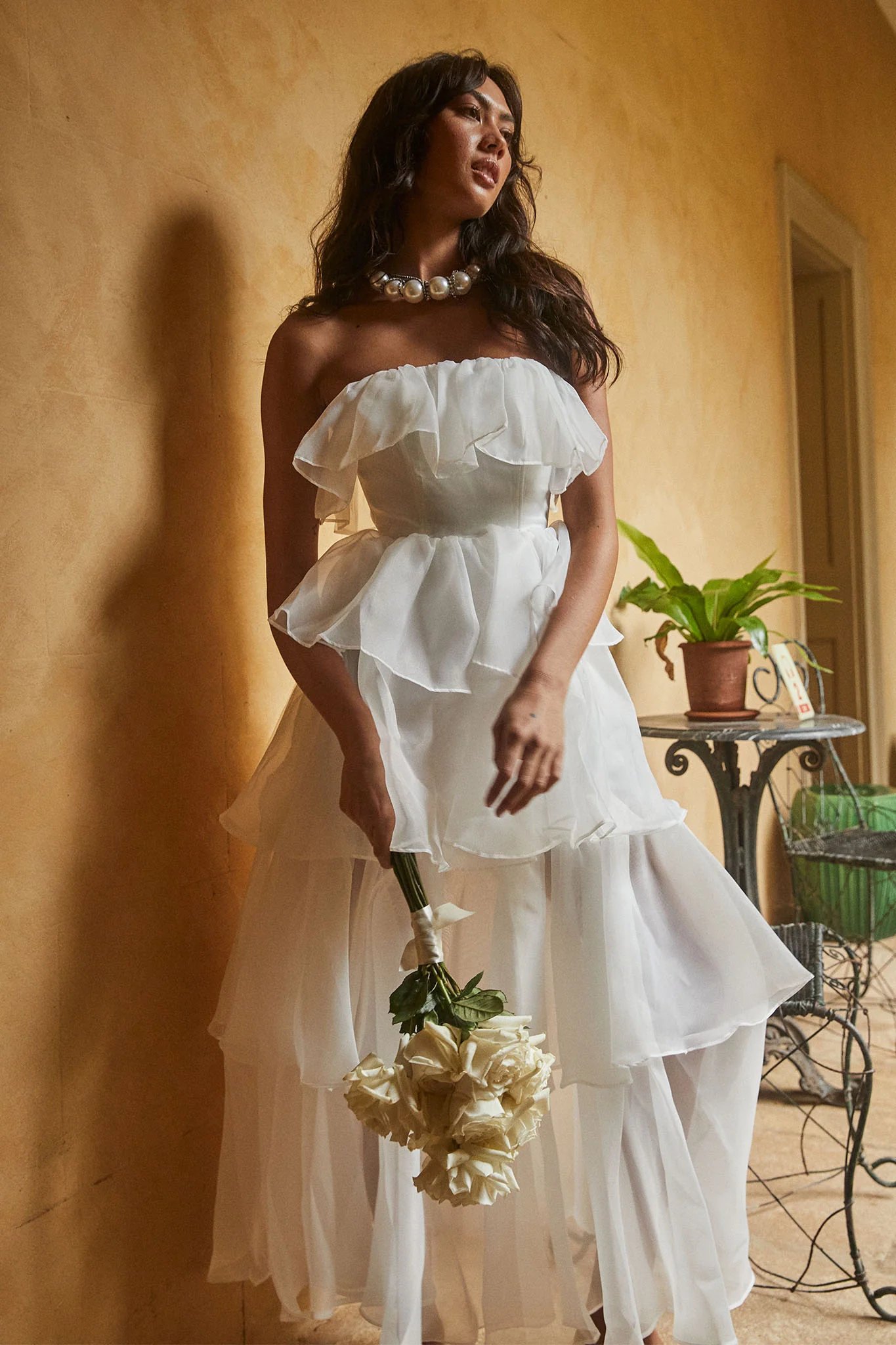 Oceana Layered Ruffle Maxi Dress White - Image 3