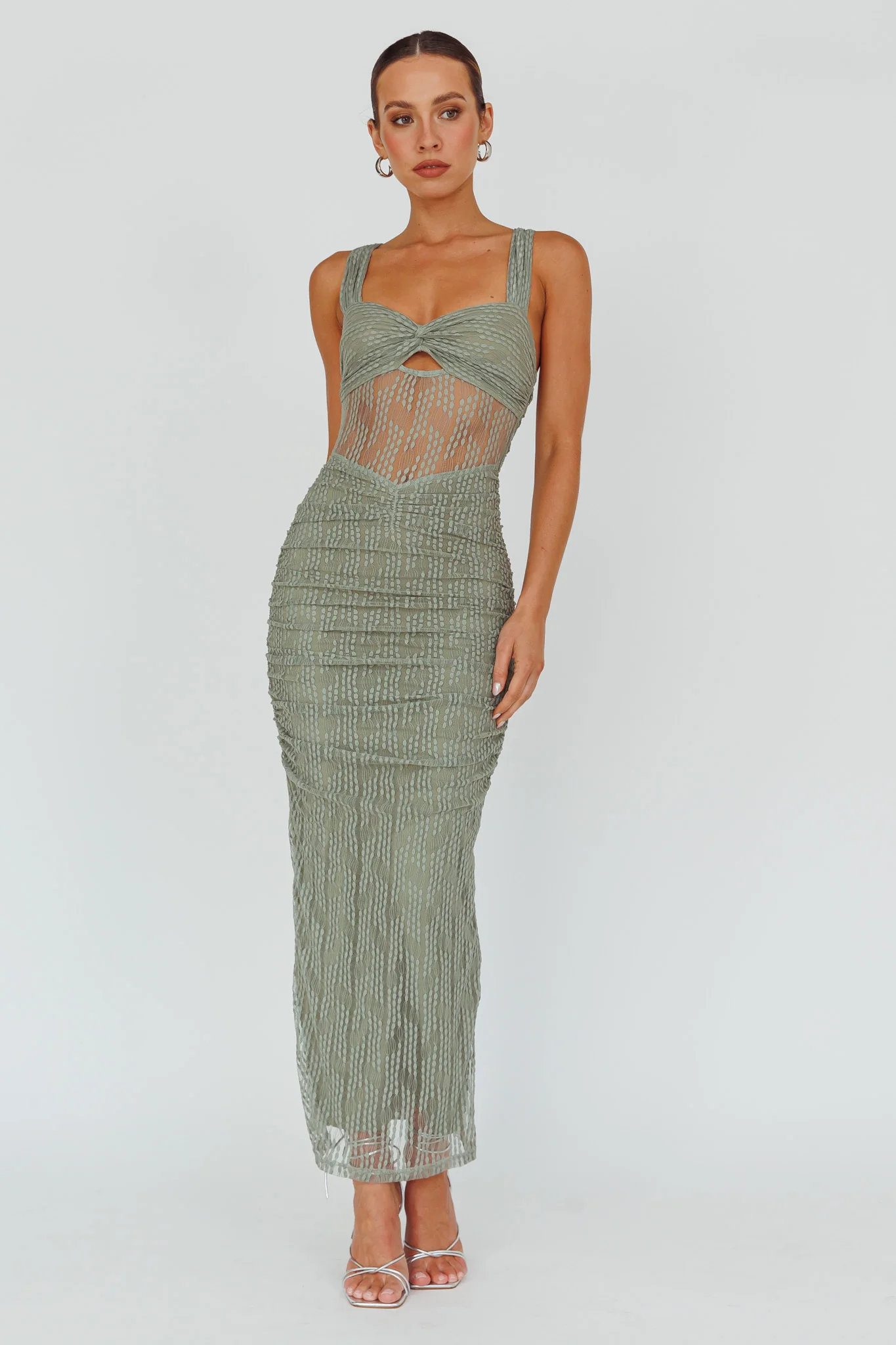 Oliana Embroidered Mesh Midi Dress Fern - Image 5