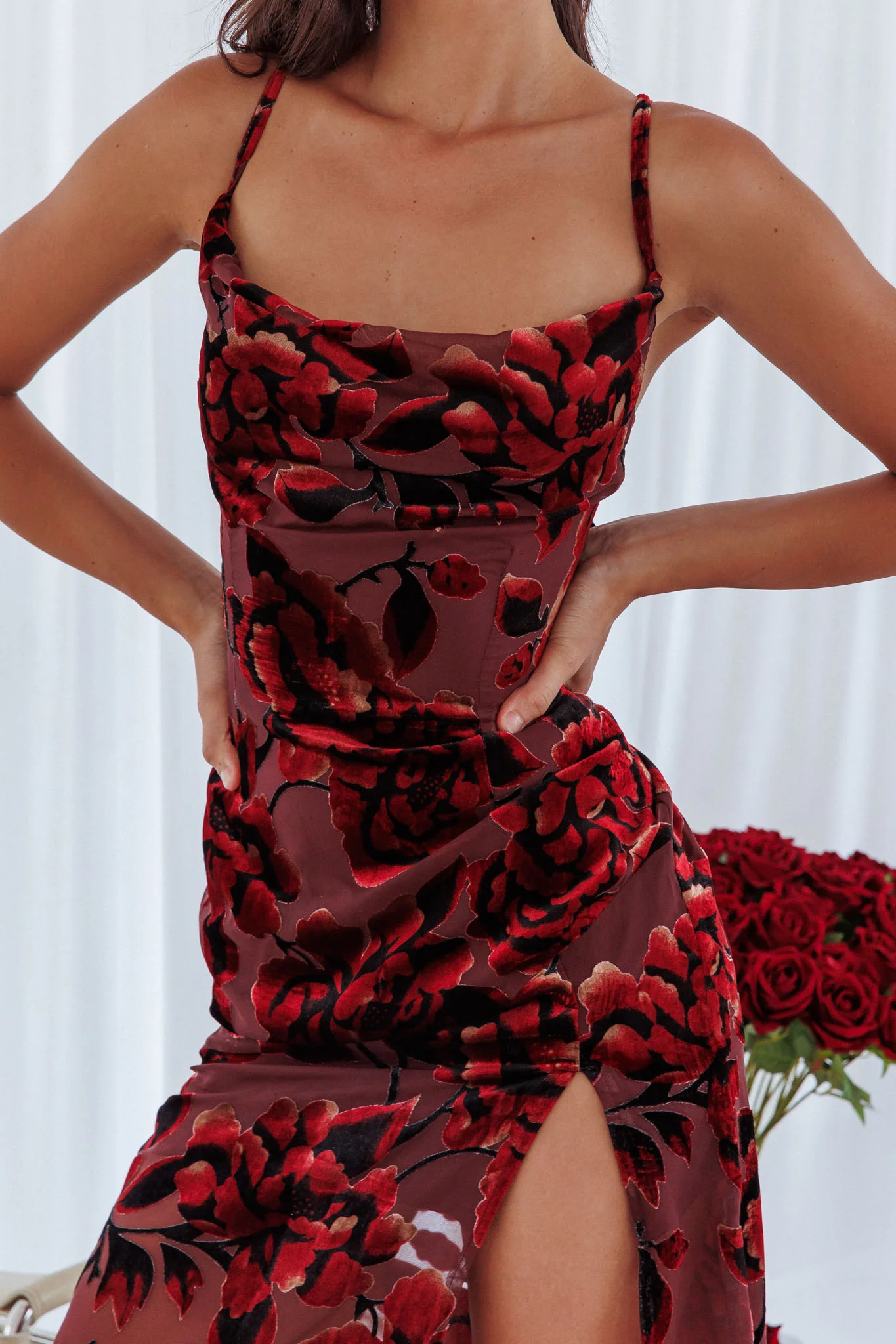 Personal Invitation Split Maxi Dress Floral Red - Image 4
