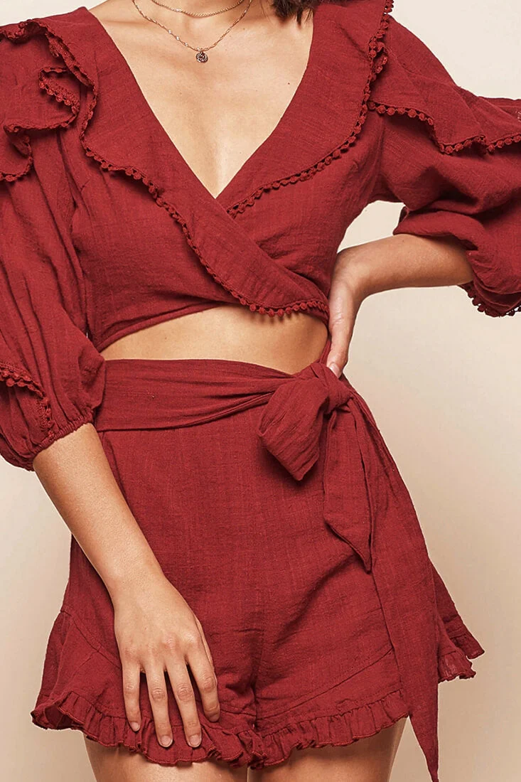 Peta Faux Two-Piece Romper Burgundy - Image 6