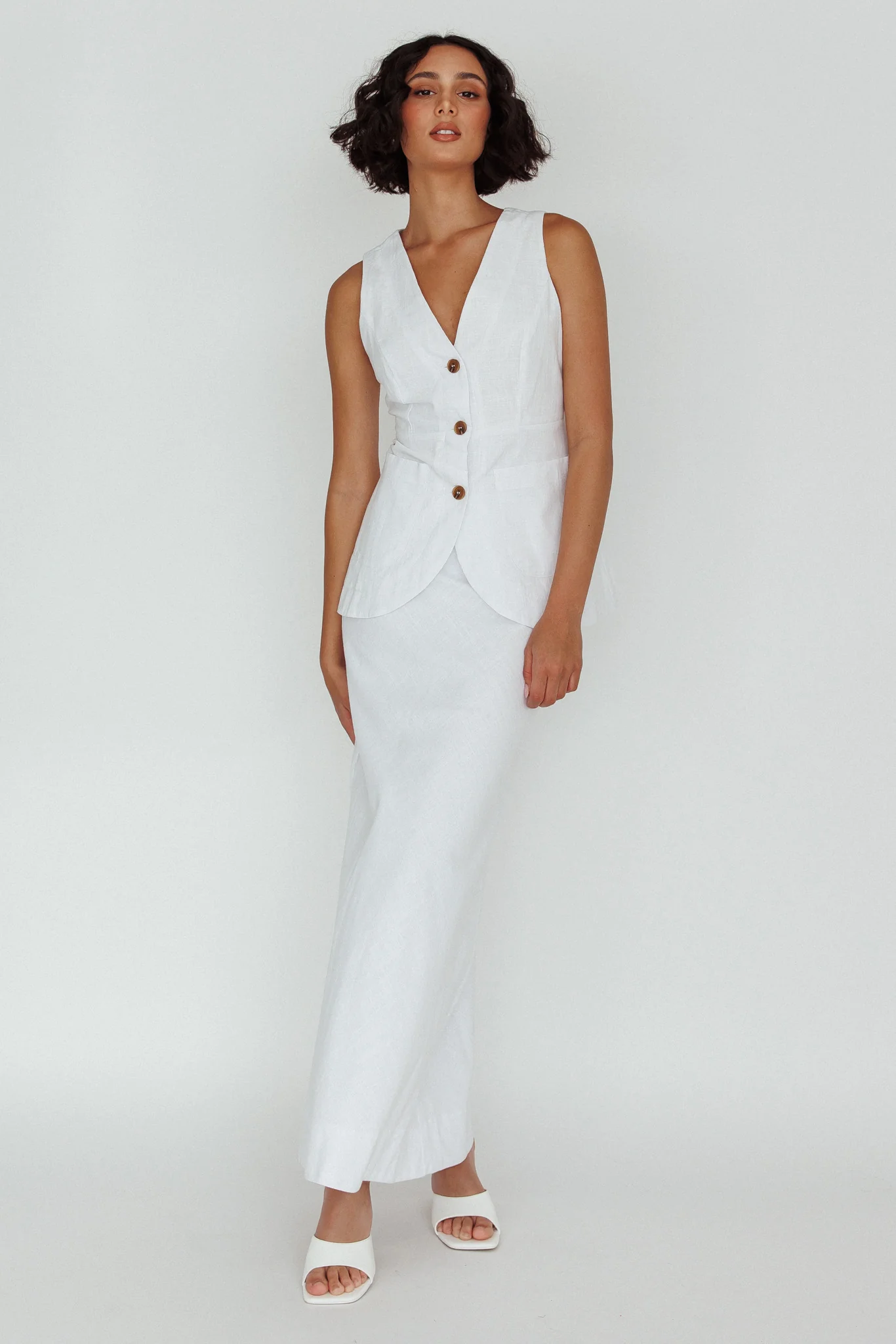Philomena Button Vest Top White - Image 3