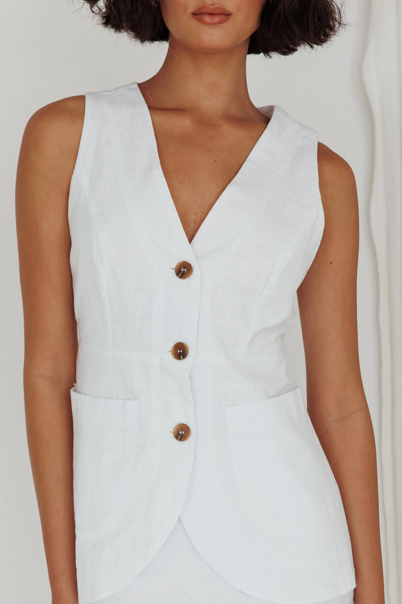 Philomena Button Vest Top White - Image 4
