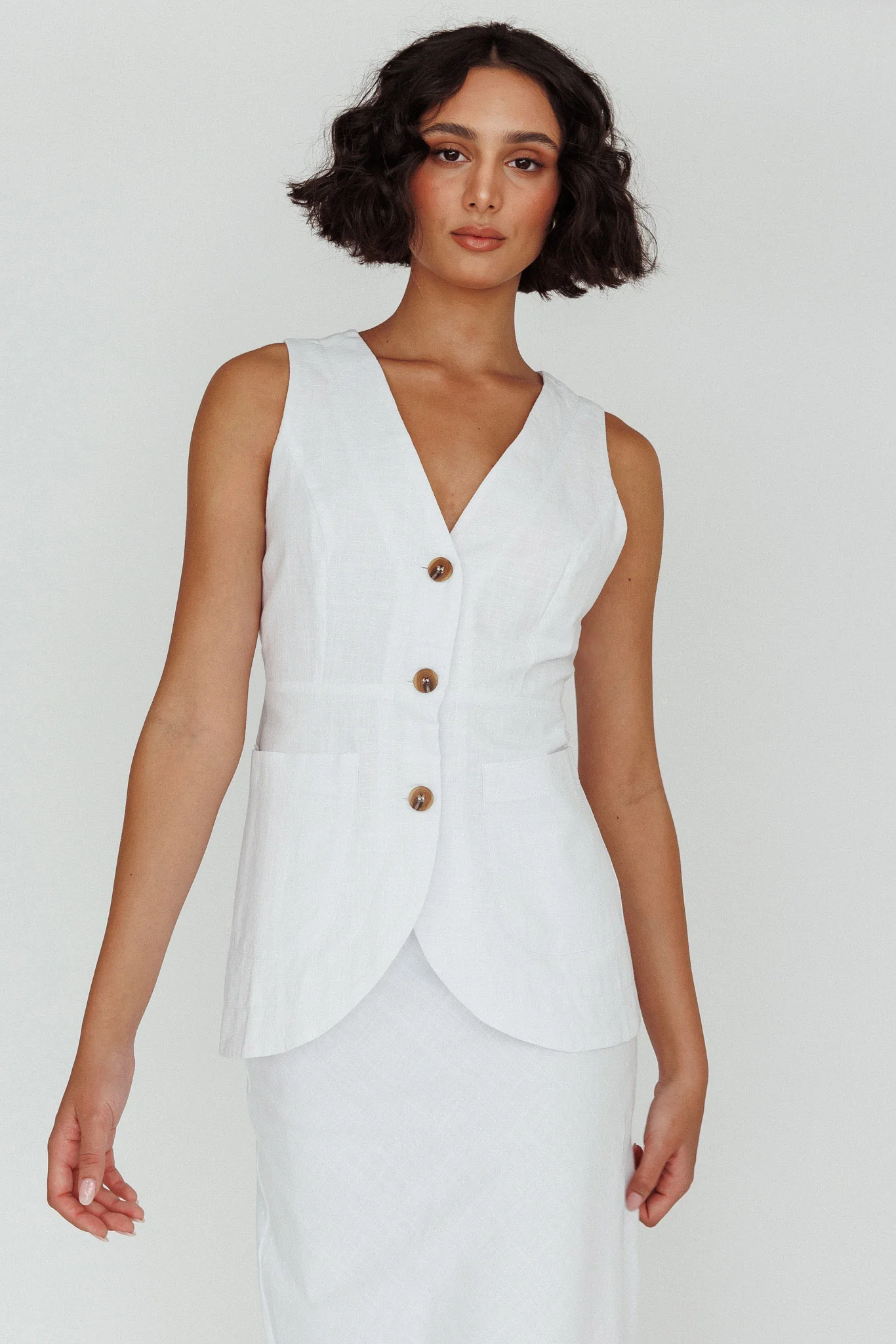 Philomena Button Vest Top White - Image 5