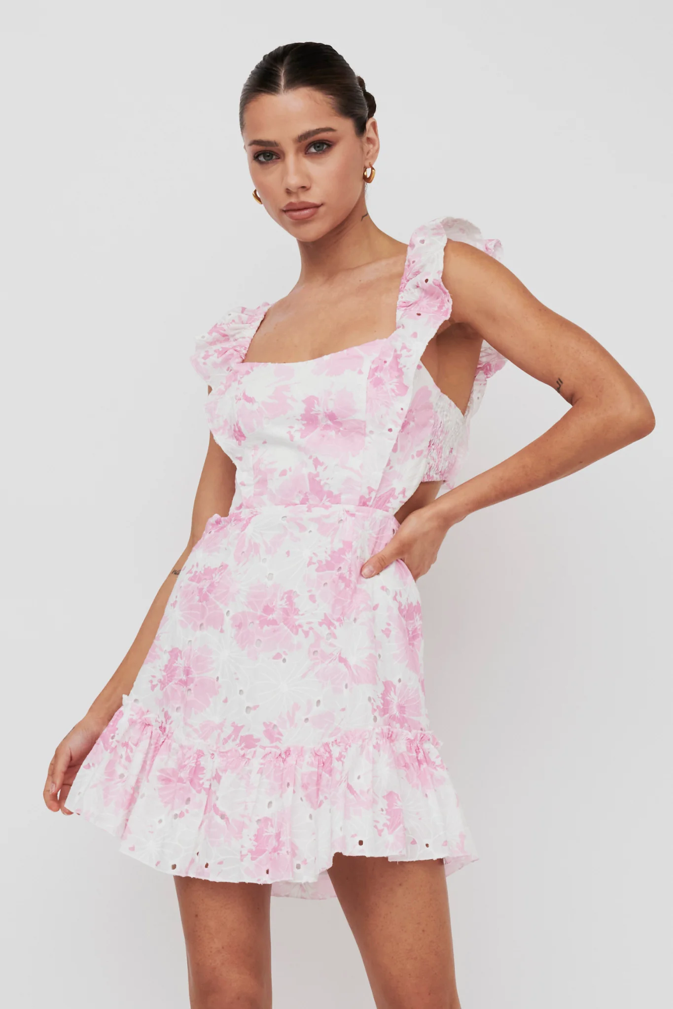Porcia Tied Back Frill Dress Floral Pink - Image 5