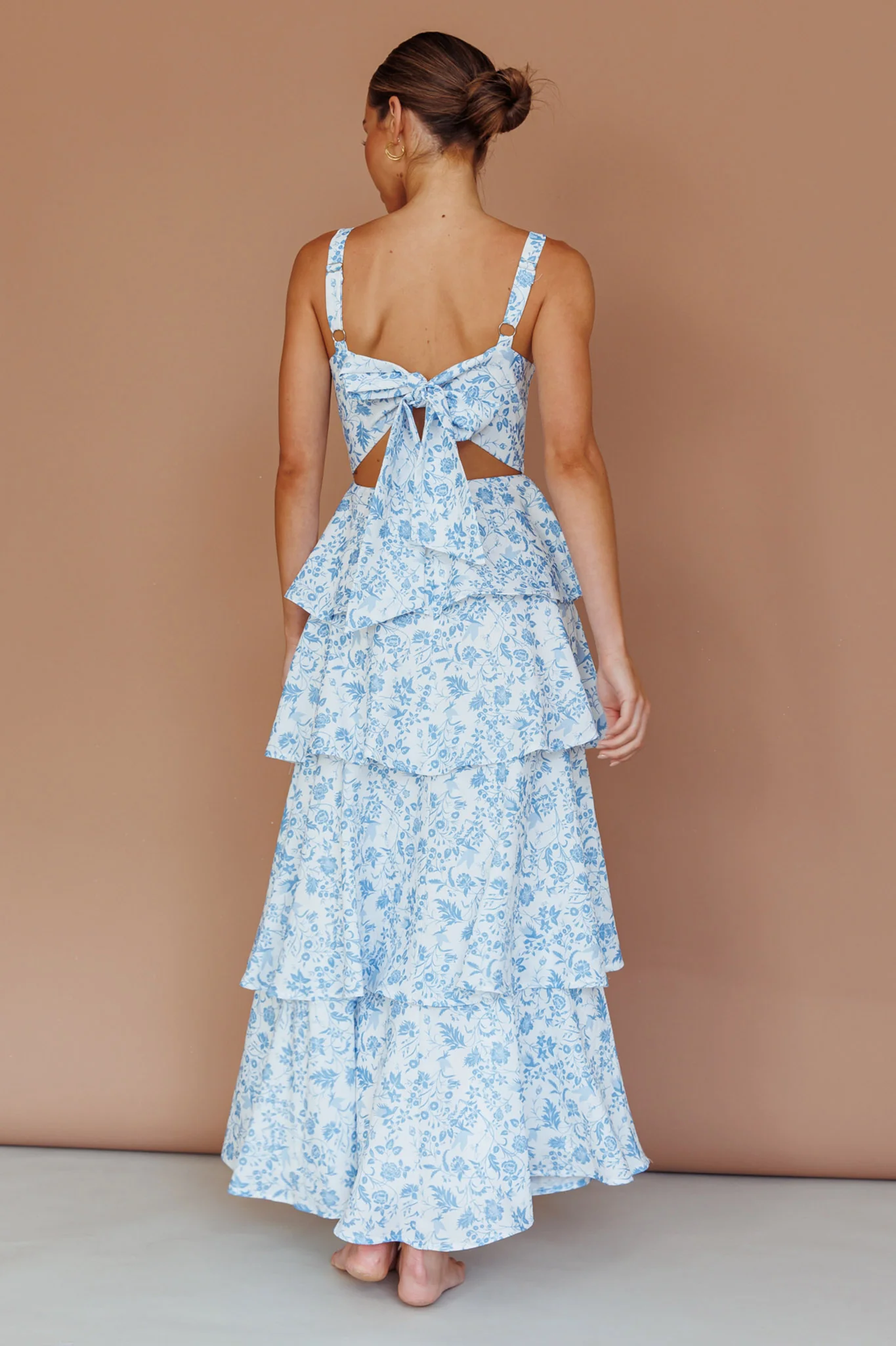 Provence Bloom Tiered Midi Dress Floral Blue - Image 4