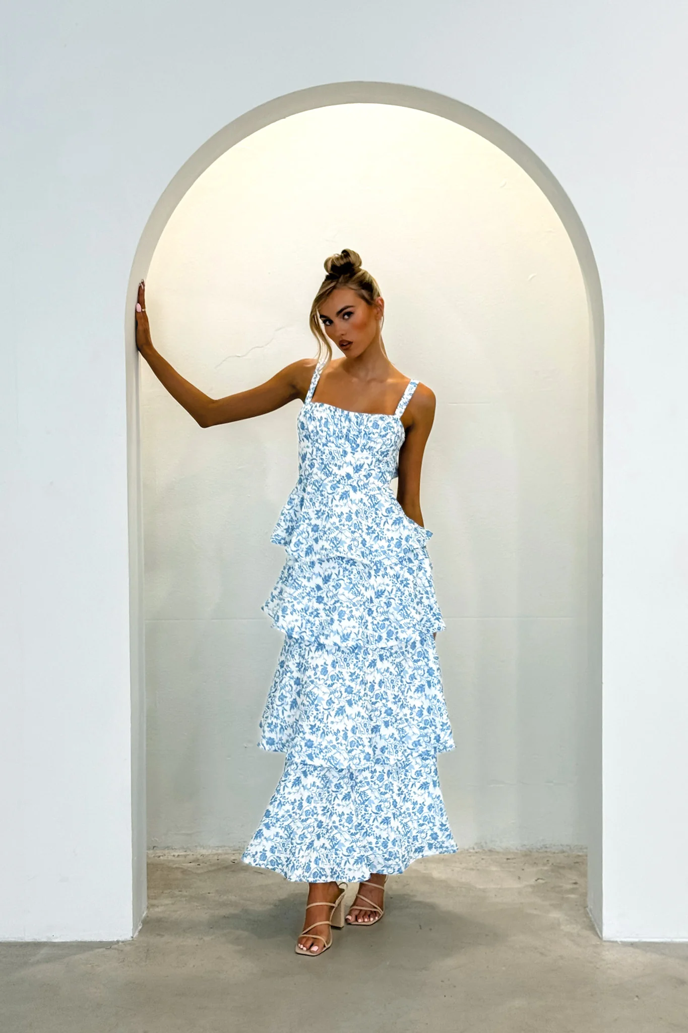 Provence Bloom Tiered Midi Dress Floral Blue - Image 8
