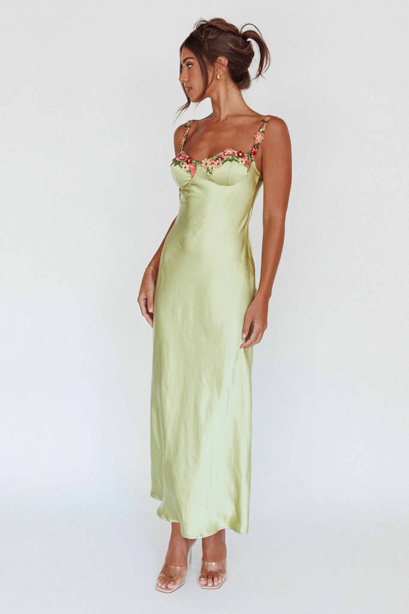 Rose Garden Floral Applique Midi Dress Lime - Image 5