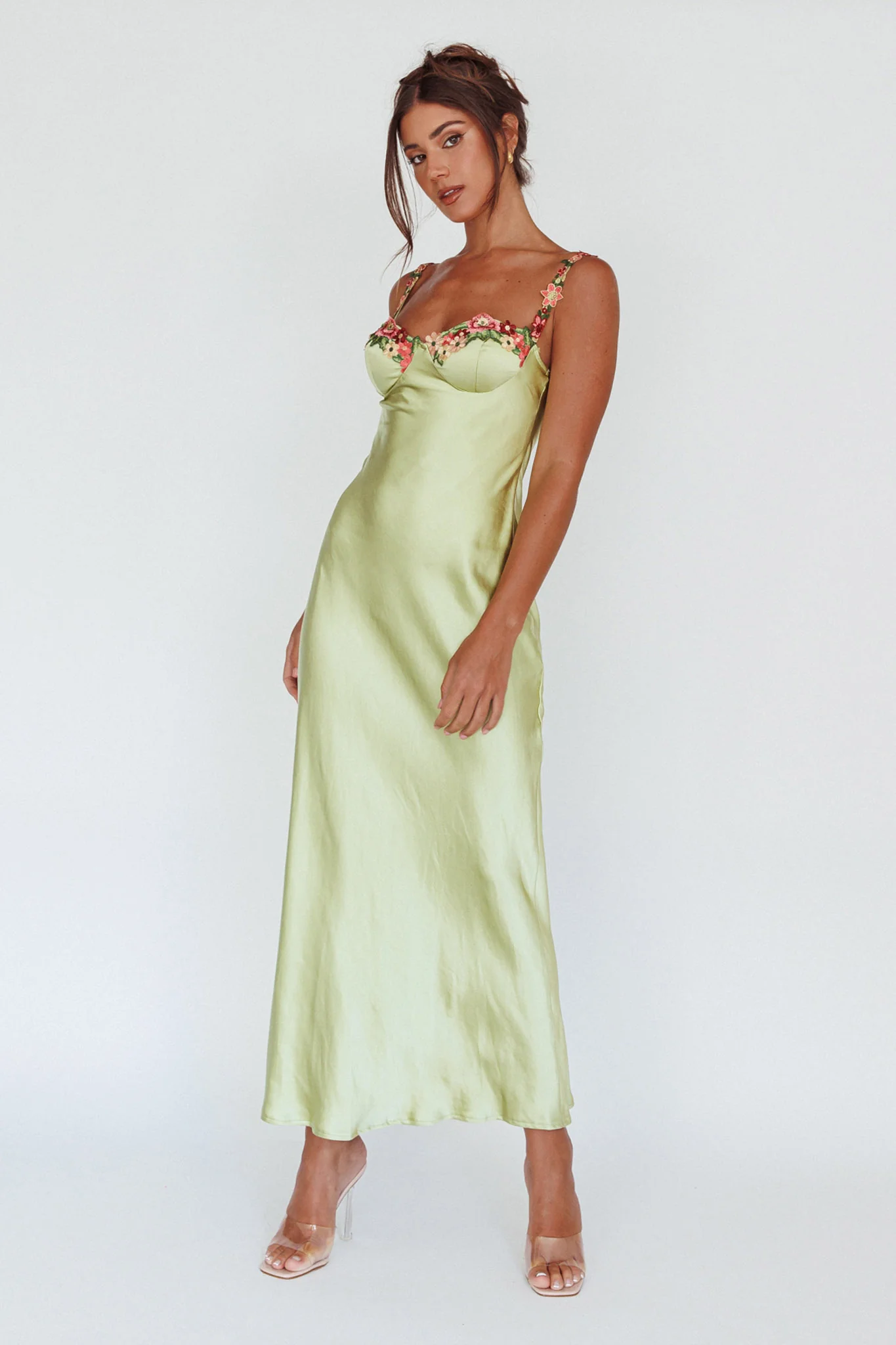 Rose Garden Floral Applique Midi Dress Lime - Image 8