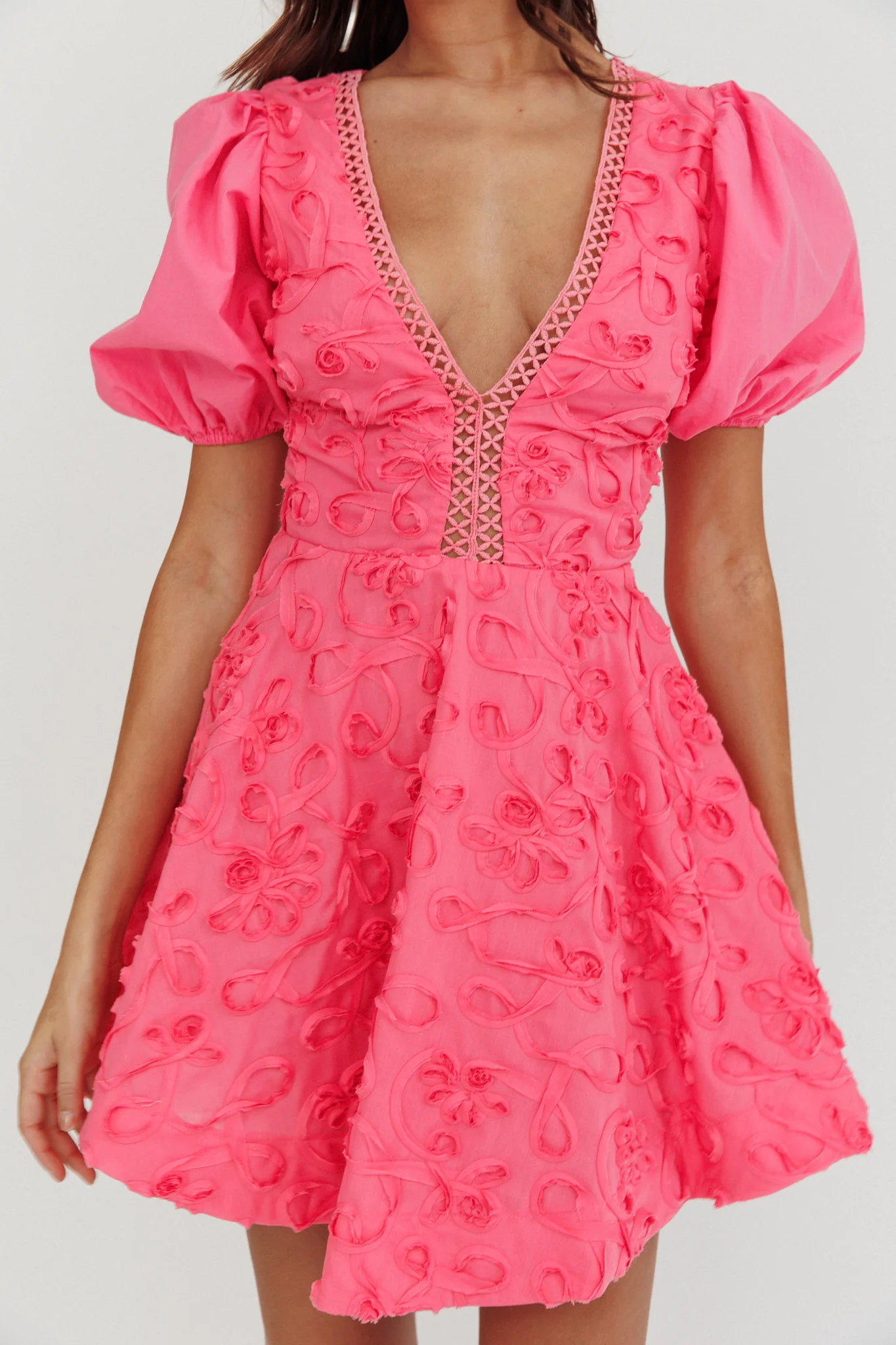 Samsara Puff Sleeve Mini Dress Hot Pink - Image 4