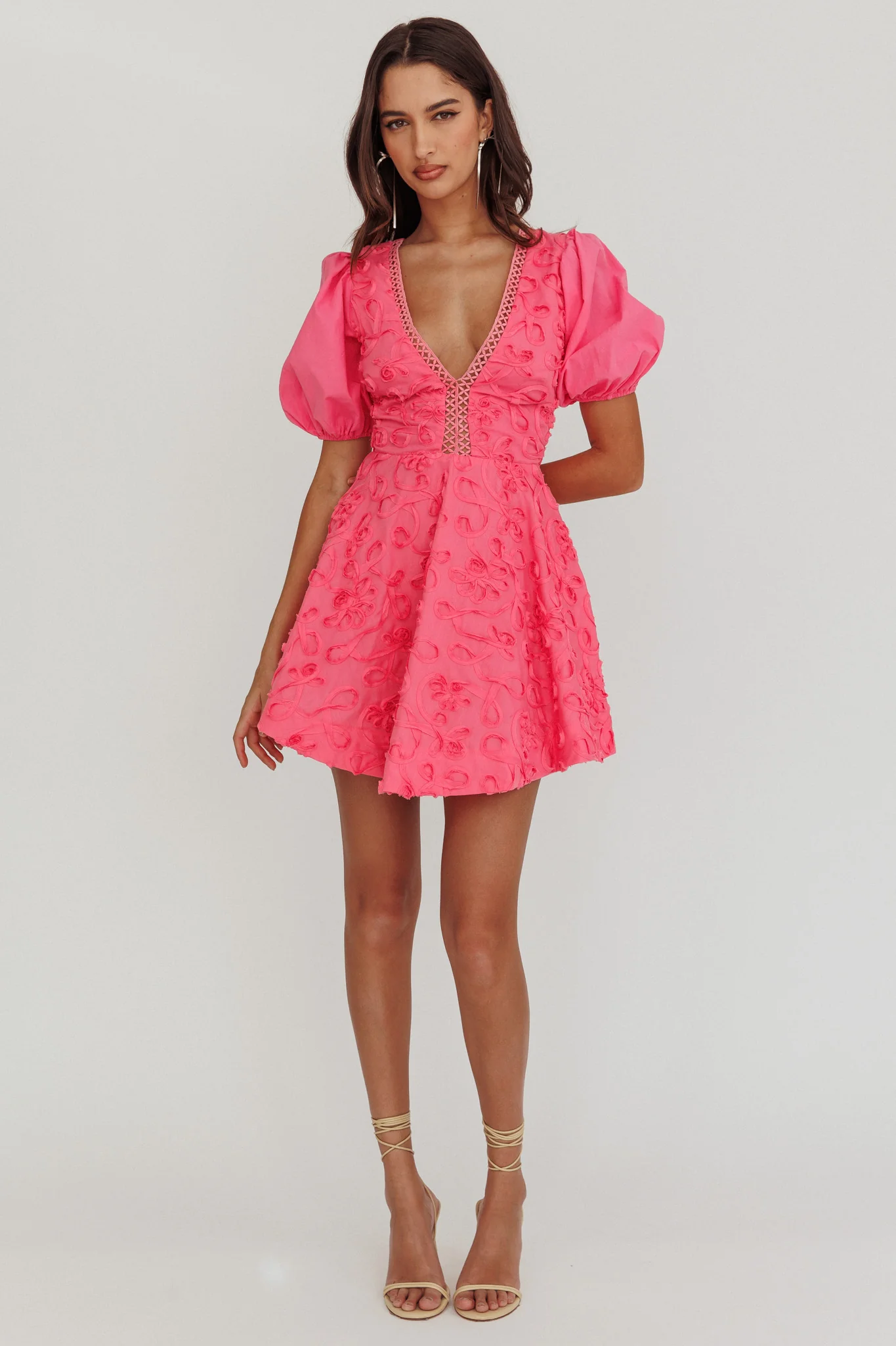 Samsara Puff Sleeve Mini Dress Hot Pink - Image 5