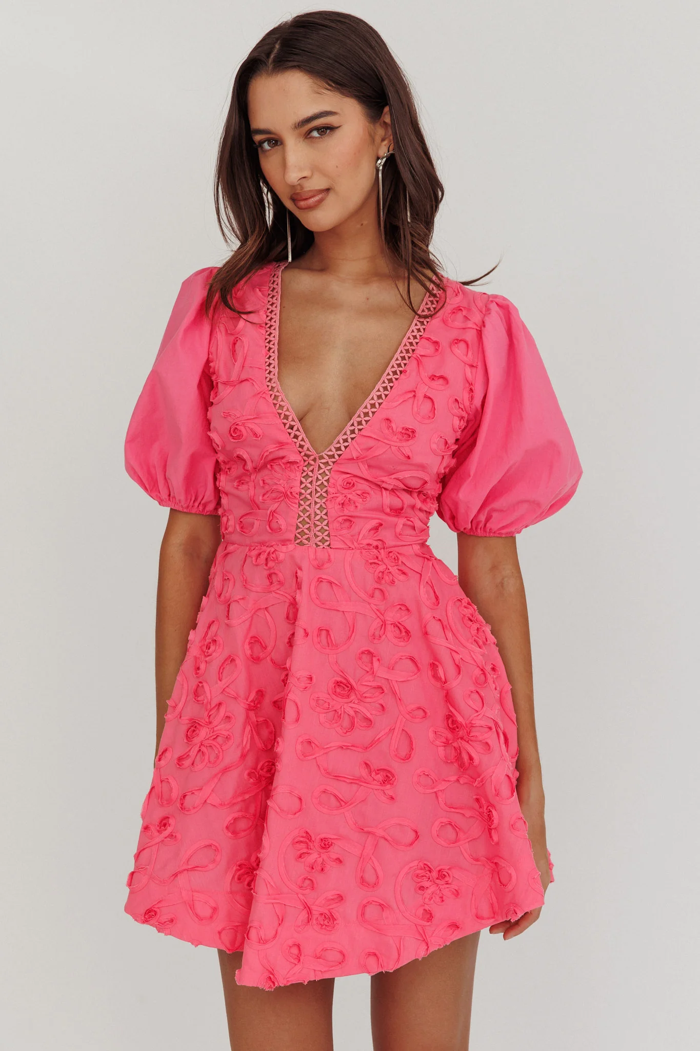 Samsara Puff Sleeve Mini Dress Hot Pink - Image 6
