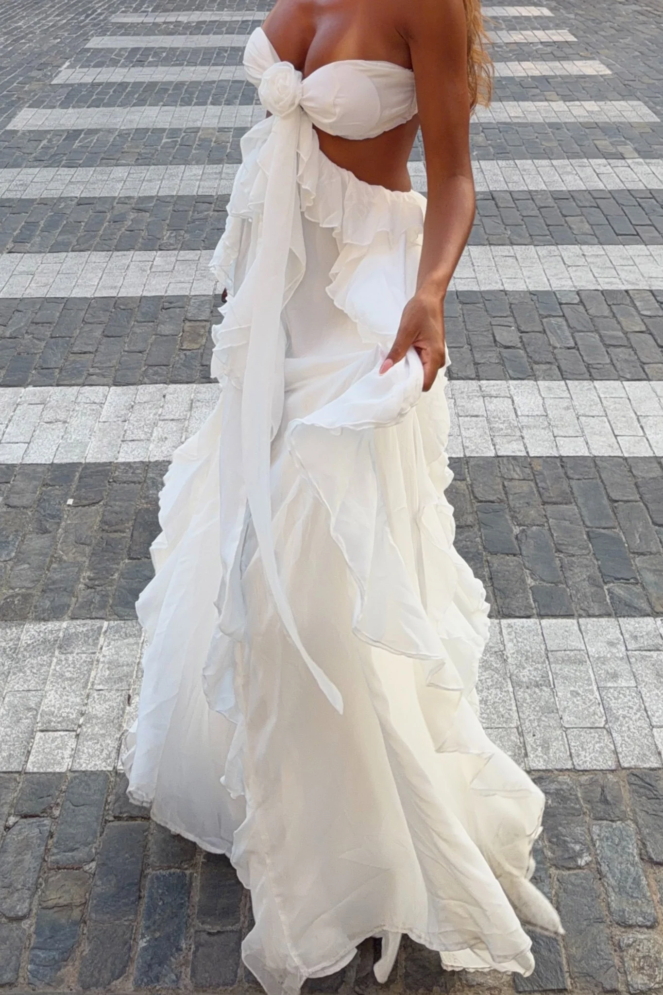 Santiago Cut-Out Ruffle Maxi Dress White - Image 3