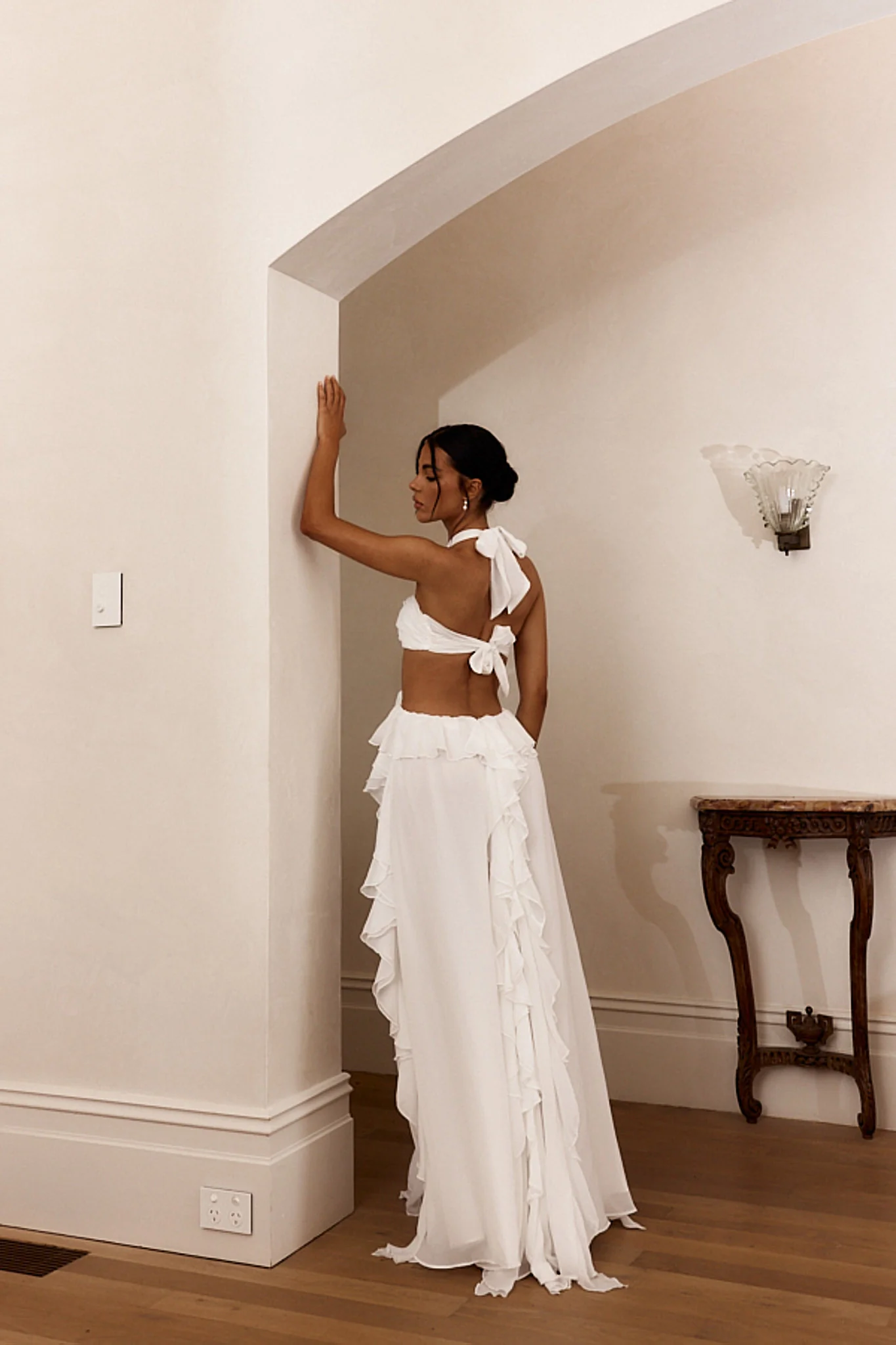 Santiago Cut-Out Ruffle Maxi Dress White - Image 5