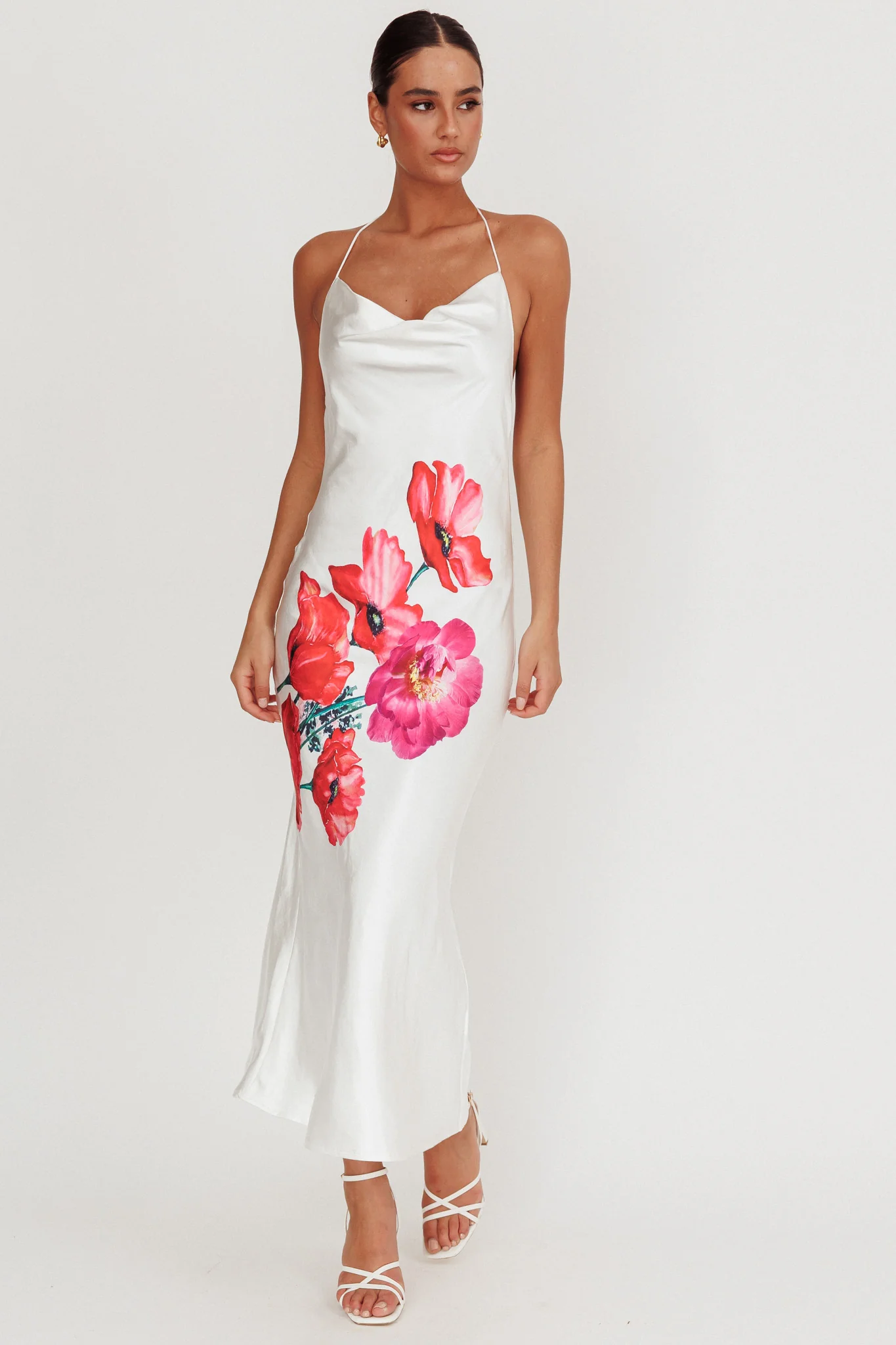 Seren Backless Cowl Neck Maxi Dress White - Image 4