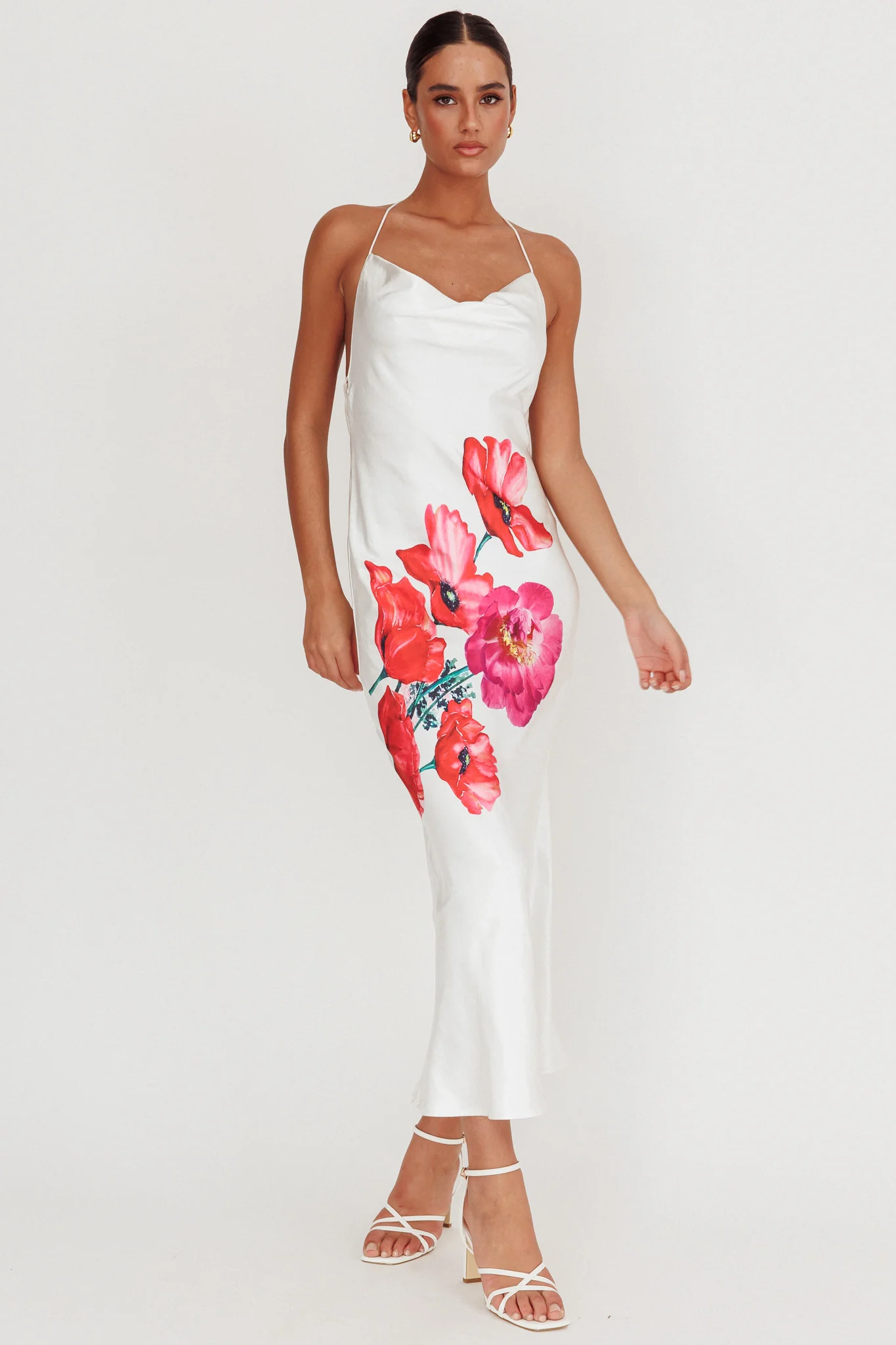 Seren Backless Cowl Neck Maxi Dress White - Image 5