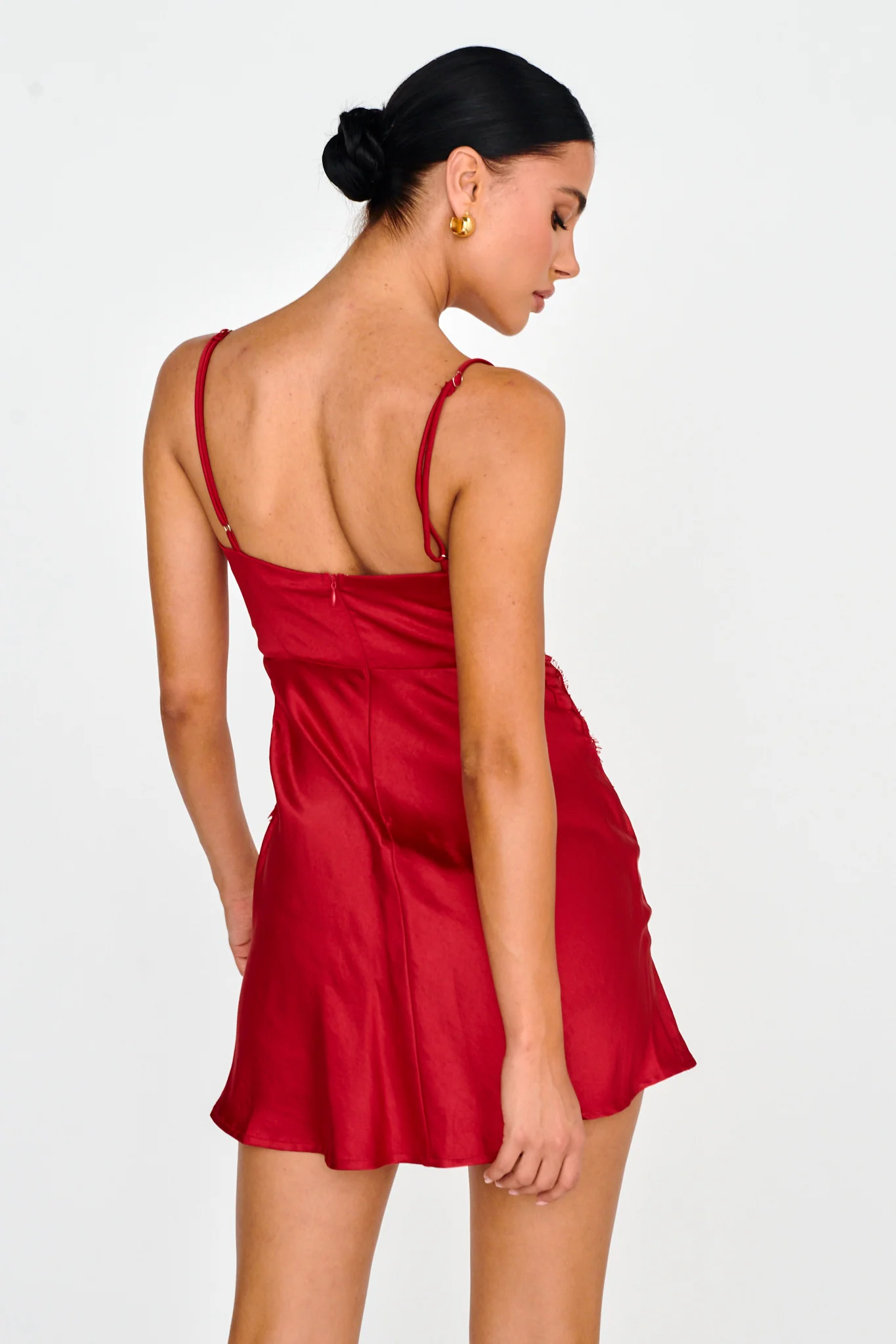 Theriz Lace Trim Cami Mini Dress Red - Image 3