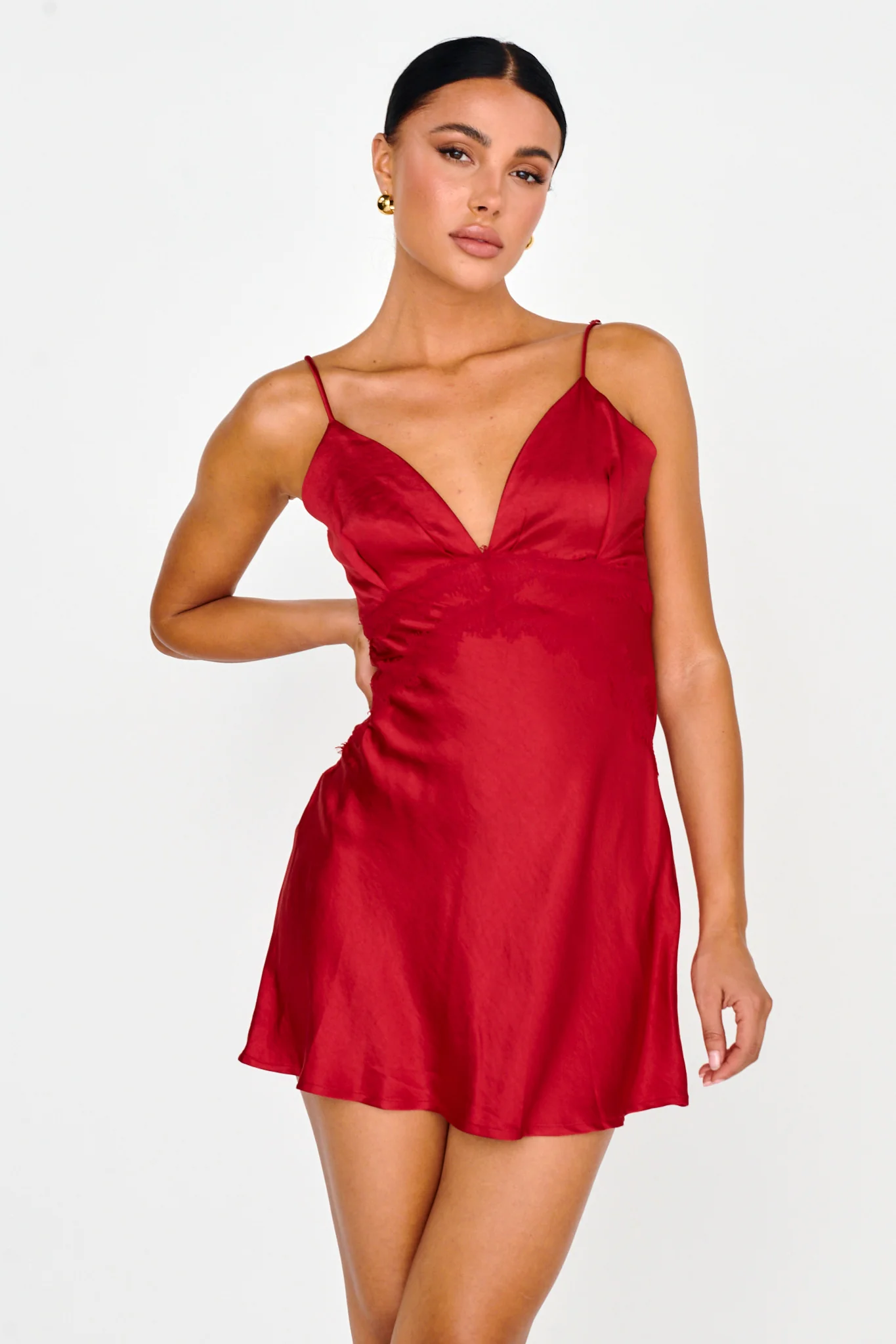Theriz Lace Trim Cami Mini Dress Red - Image 6