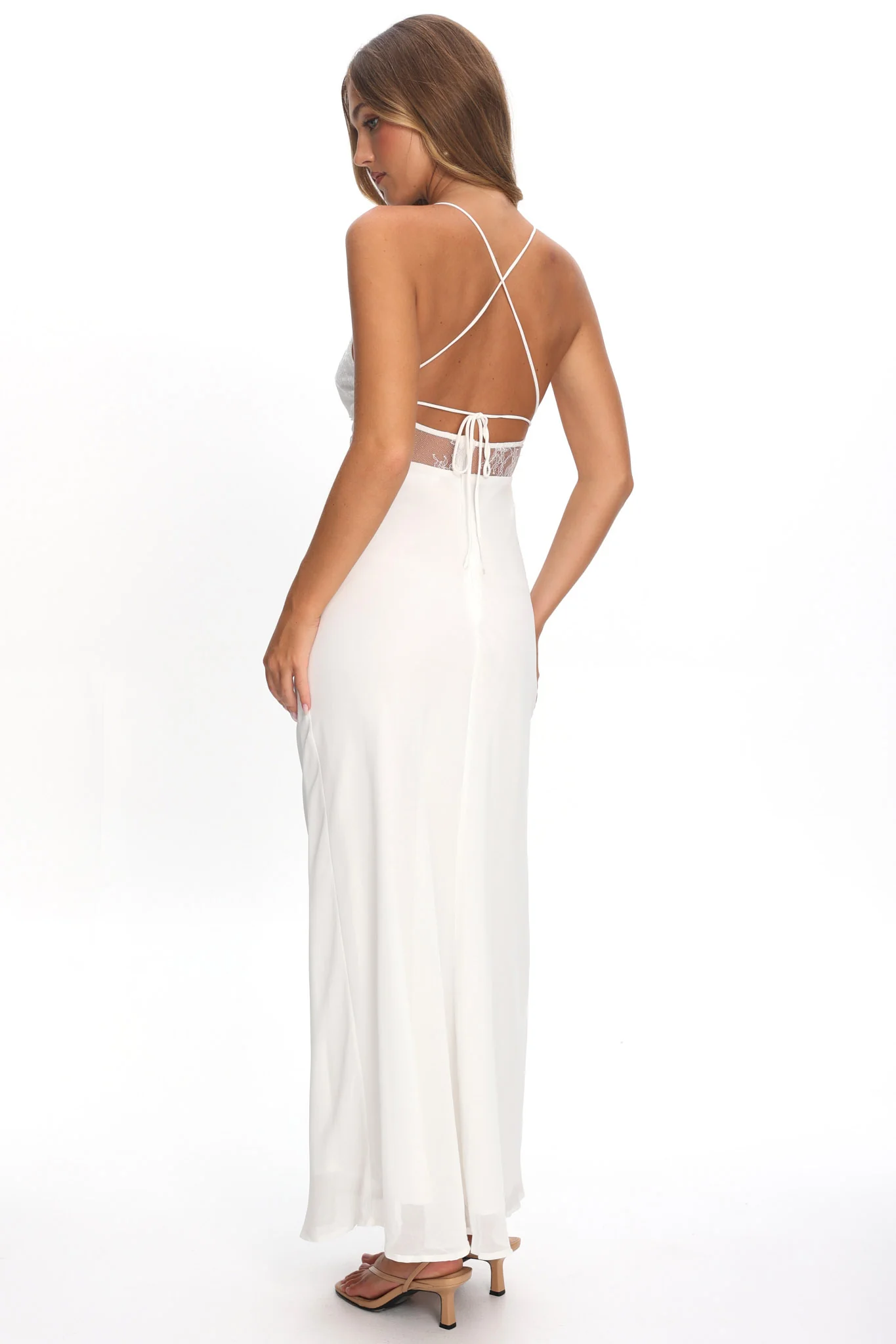 These Days Backless Lace Waist Maxi Dress White - Image 3