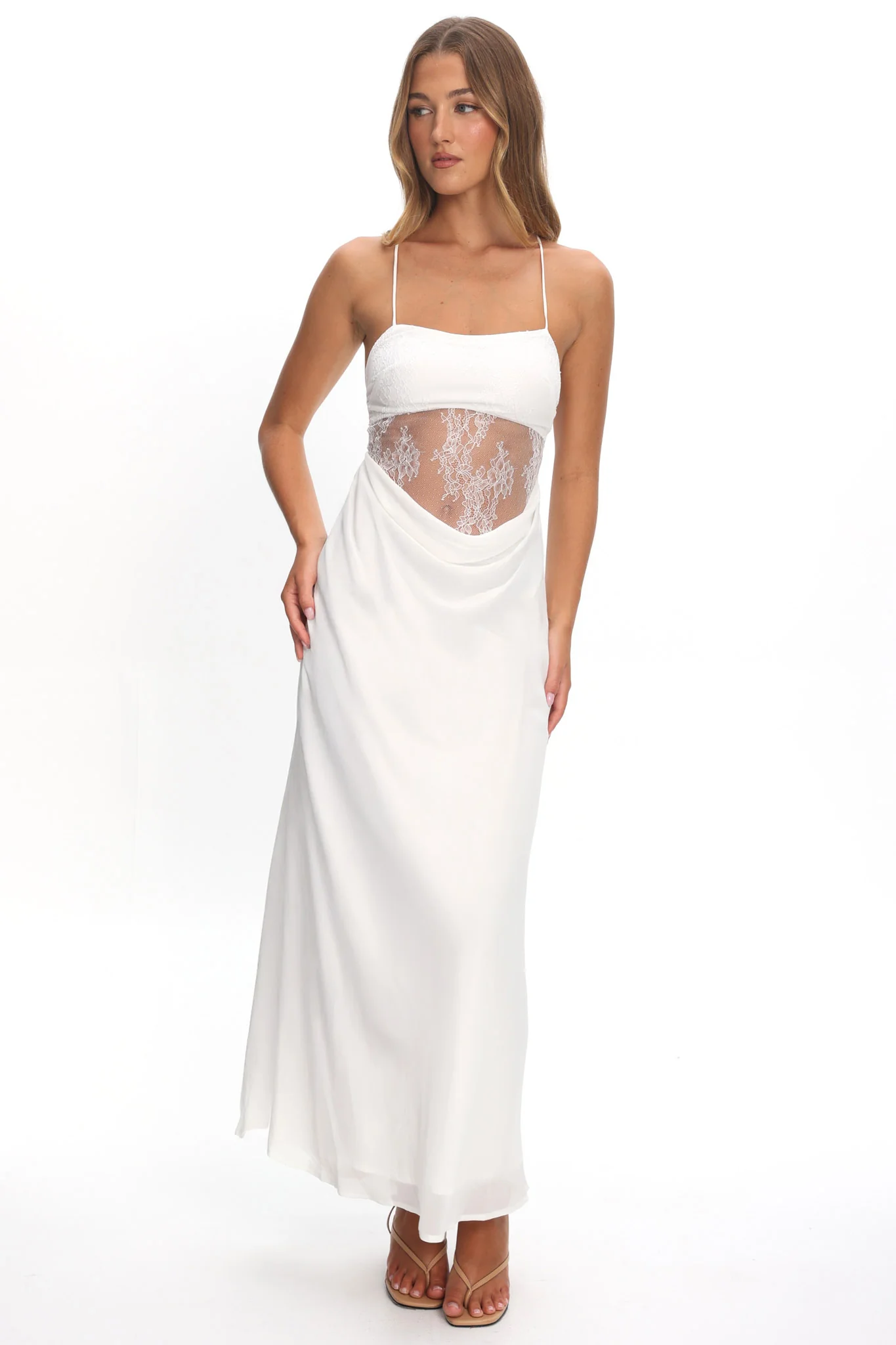 These Days Backless Lace Waist Maxi Dress White - Image 5