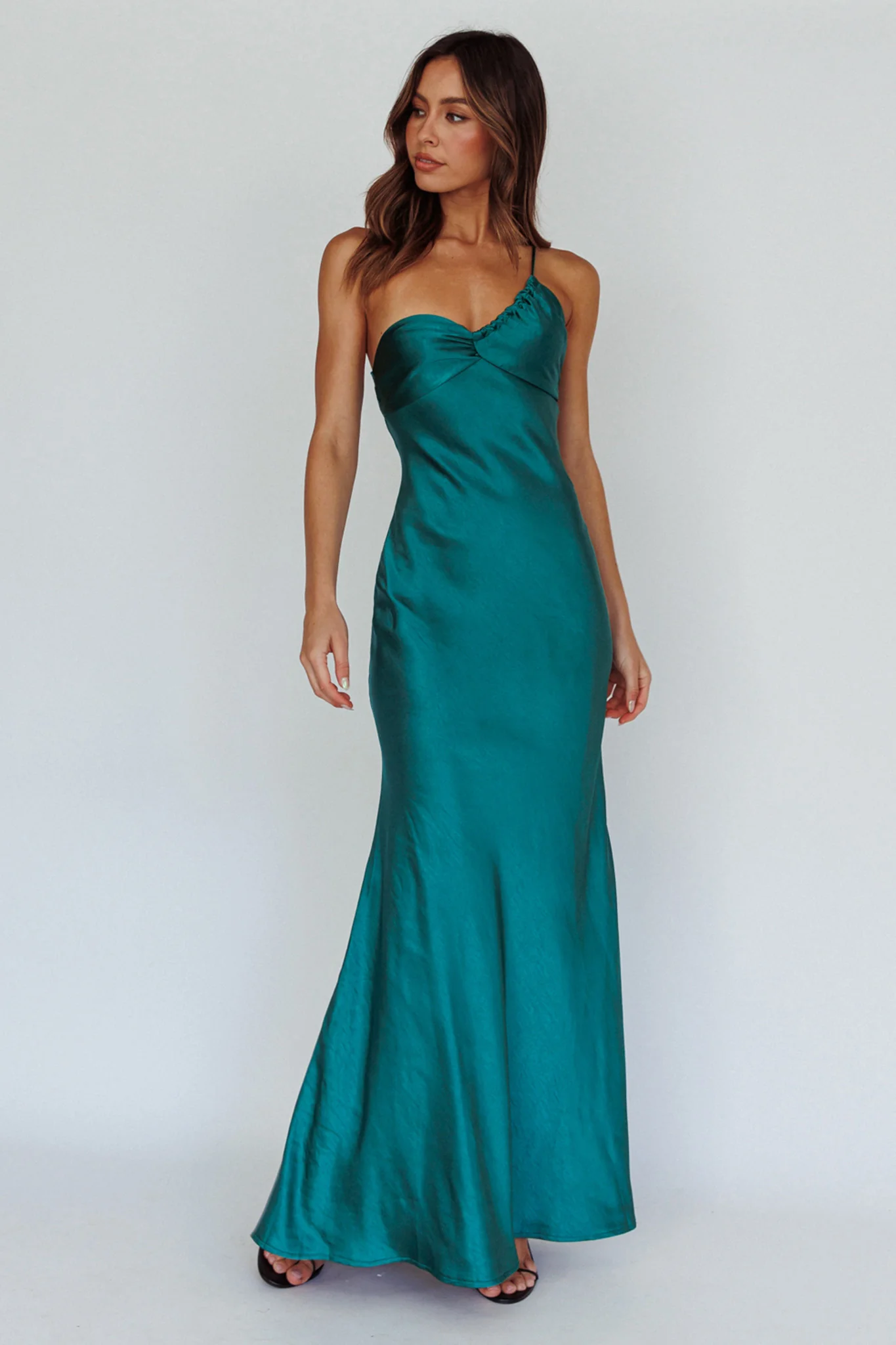 Twilight Tango One-Shoulder Maxi Dress Forest Green - Image 4