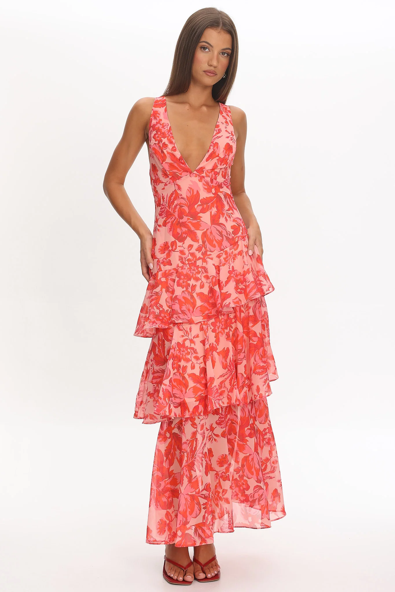 Veda Strappy Back Ruffle Midi Dress Floral Red - Image 6